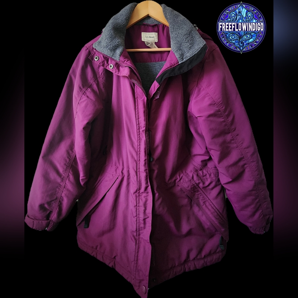 VTG | L.L. Bean Winter Women's Parka Jacket | MP | Magenta Berry & Grey Fleece